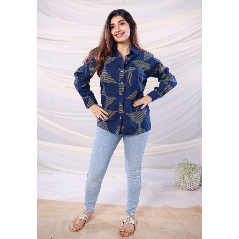The Indian Ethnic Co. Indigo Ajrakh Cotton Shirt
