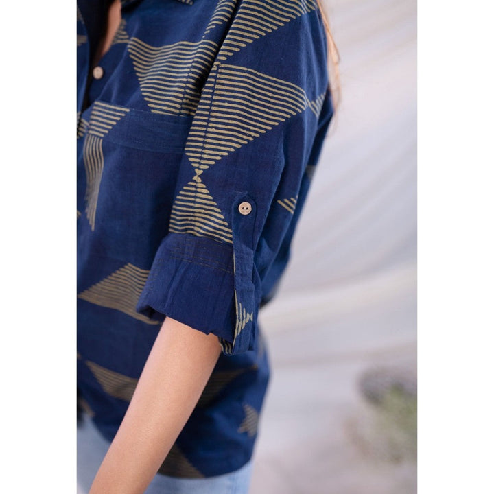 The Indian Ethnic Co. Indigo Ajrakh Cotton Shirt