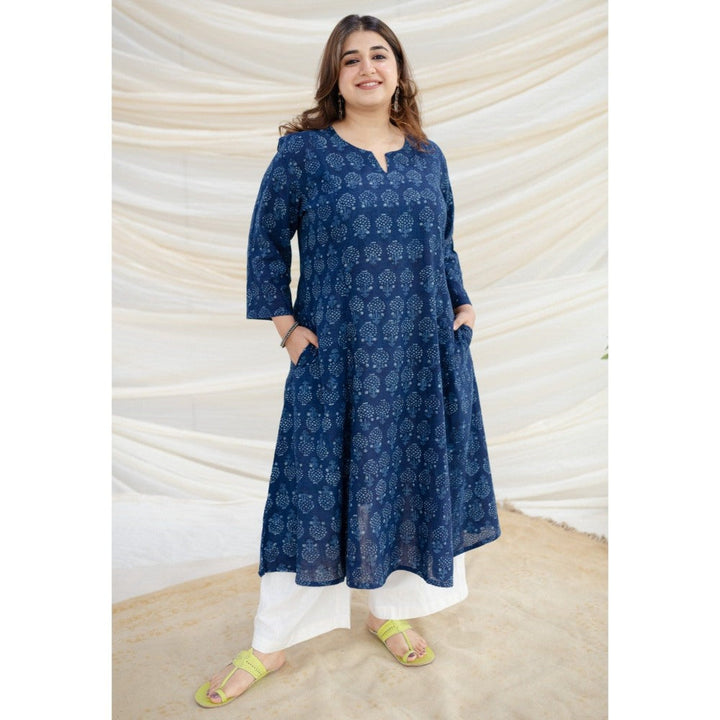 The Indian Ethnic Co. Zinal Indigo Dabu Slub Cotton Kali Kurta