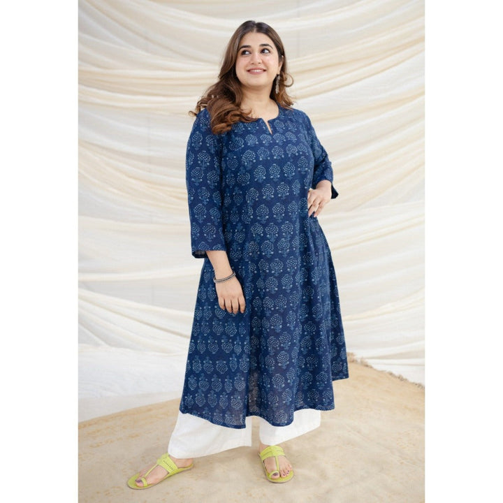 The Indian Ethnic Co. Zinal Indigo Dabu Slub Cotton Kali Kurta