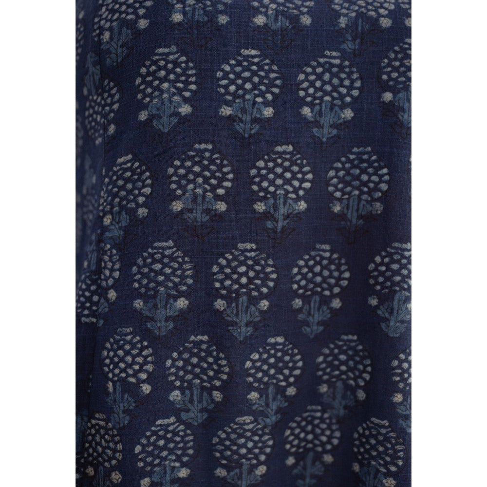 The Indian Ethnic Co. Zinal Indigo Dabu Slub Cotton Kali Kurta