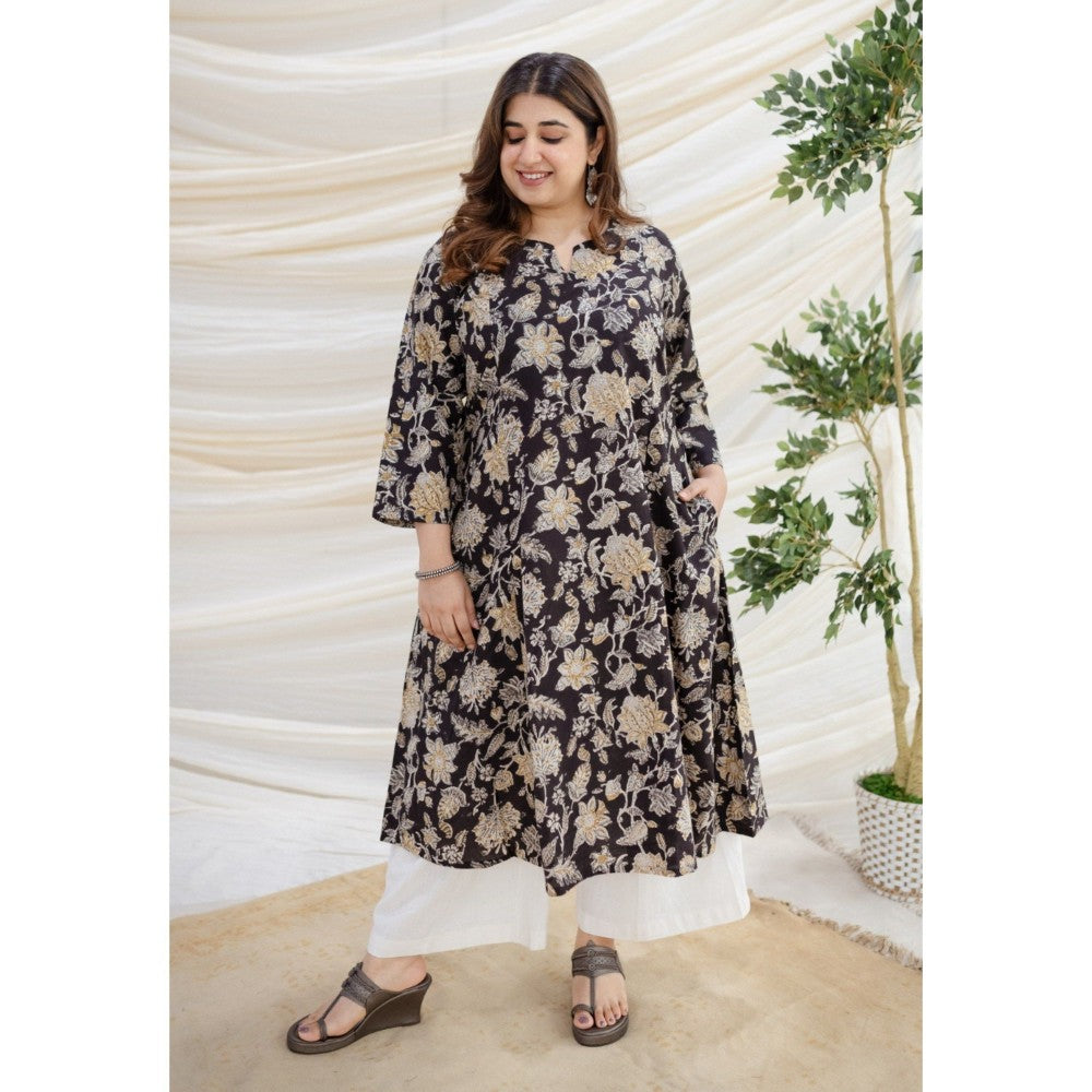 The Indian Ethnic Co. Black Bagru Kali Cotton Kurta