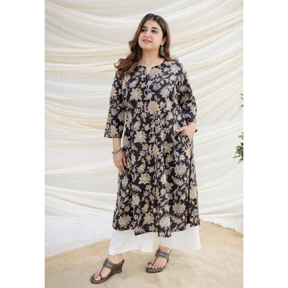The Indian Ethnic Co. Black Bagru Kali Cotton Kurta