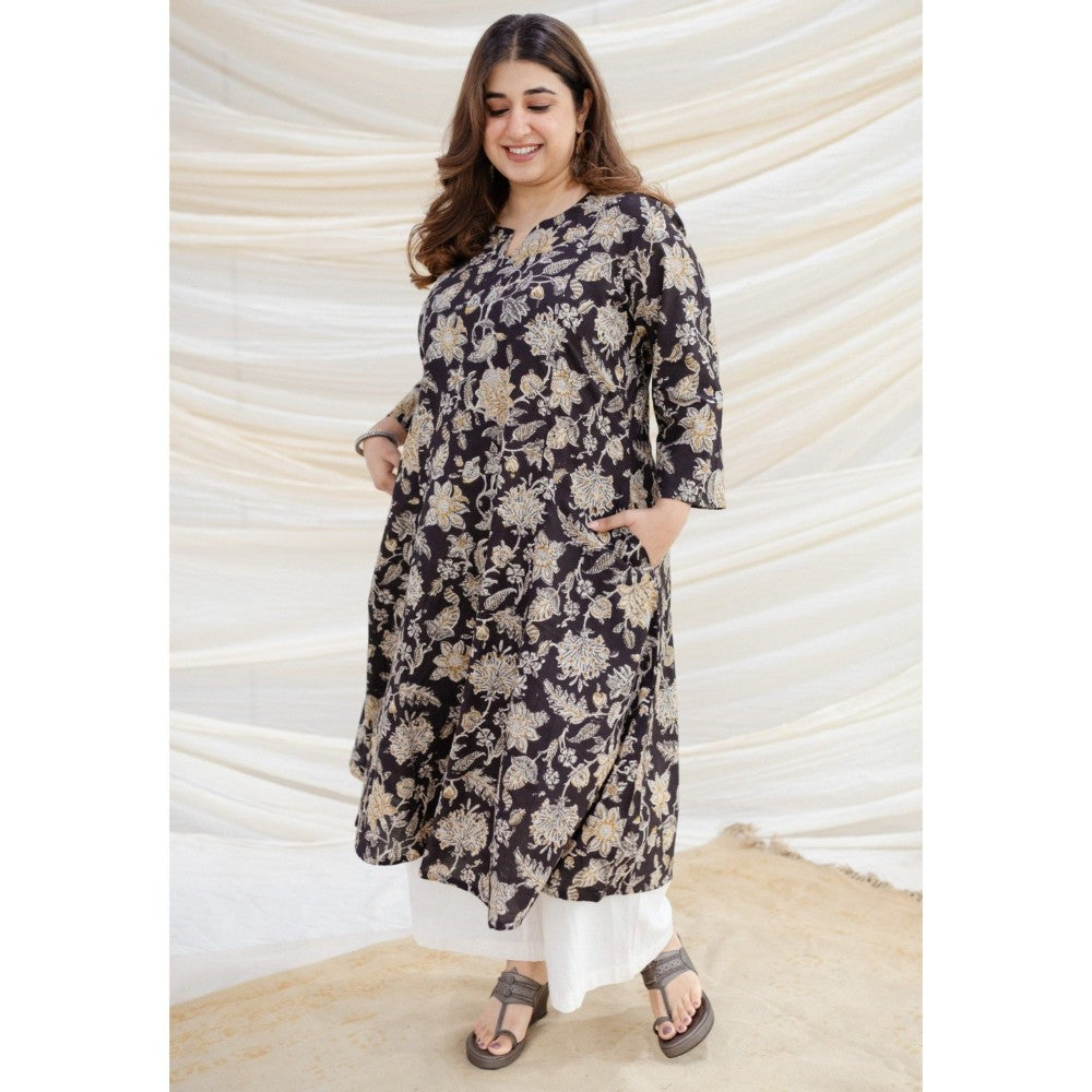 The Indian Ethnic Co. Black Bagru Kali Cotton Kurta