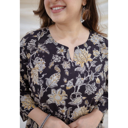 The Indian Ethnic Co. Black Bagru Kali Cotton Kurta