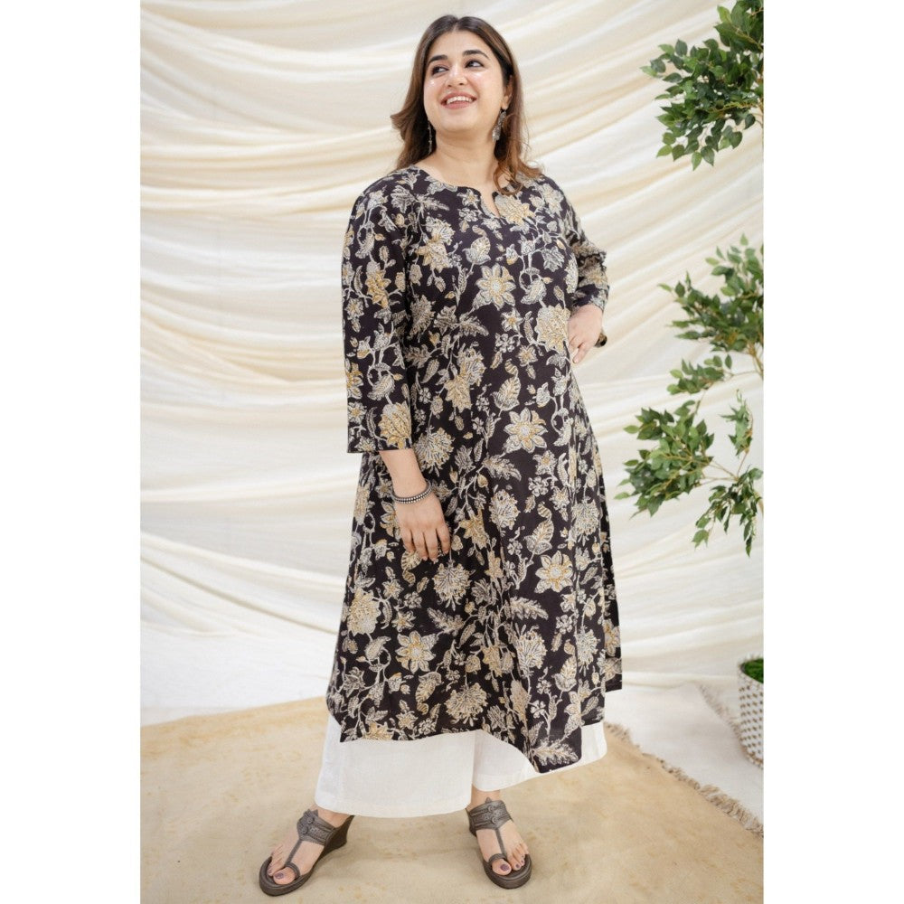 The Indian Ethnic Co. Black Bagru Kali Cotton Kurta