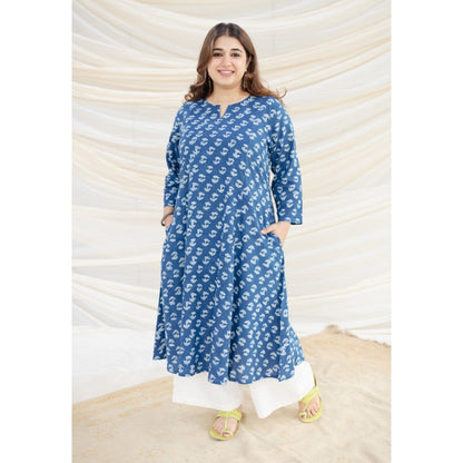 The Indian Ethnic Co. Blue Dabu Kali Cotton Kurta
