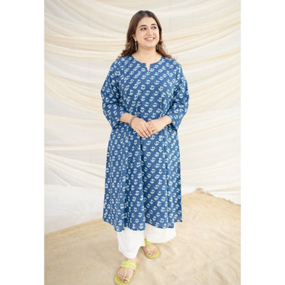 The Indian Ethnic Co. Blue Dabu Kali Cotton Kurta