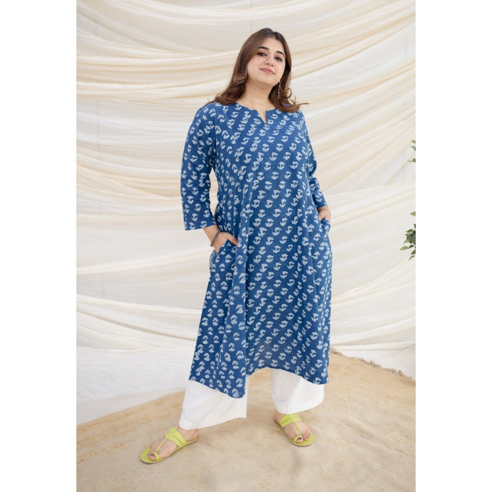 The Indian Ethnic Co. Blue Dabu Kali Cotton Kurta