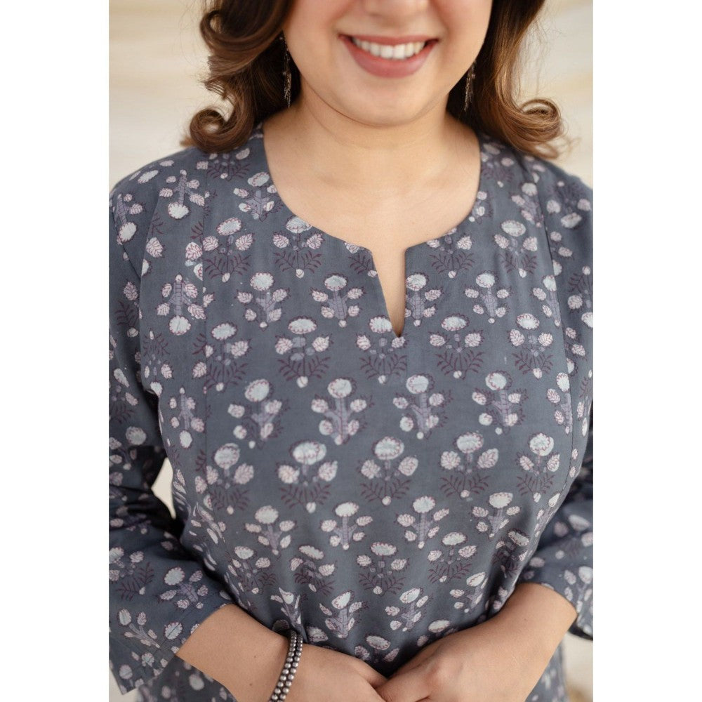 The Indian Ethnic Co. Grey Jahota Kali Cotton Kurta