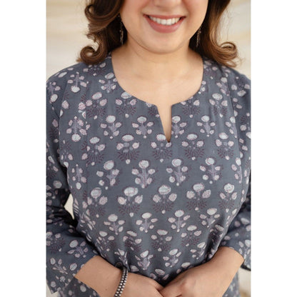 The Indian Ethnic Co. Grey Jahota Kali Cotton Kurta
