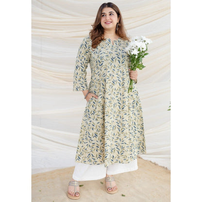 The Indian Ethnic Co. White Kalamkari Cotton Kali Kurta