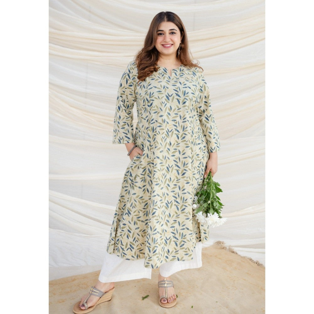The Indian Ethnic Co. White Kalamkari Cotton Kali Kurta