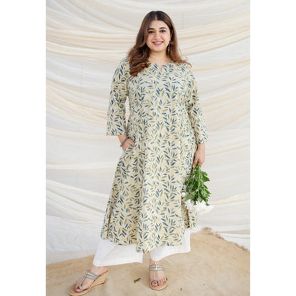 The Indian Ethnic Co. White Kalamkari Cotton Kali Kurta