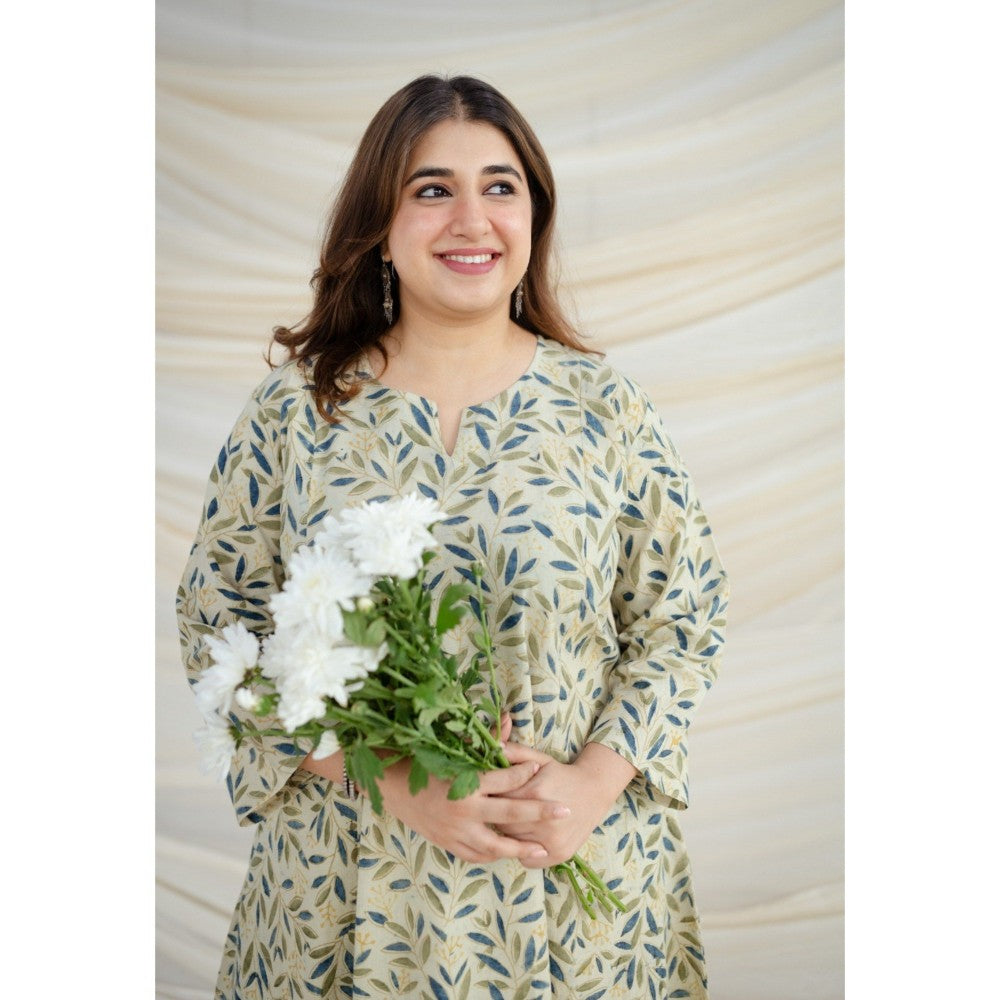 The Indian Ethnic Co. White Kalamkari Cotton Kali Kurta
