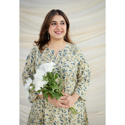 The Indian Ethnic Co. White Kalamkari Cotton Kali Kurta