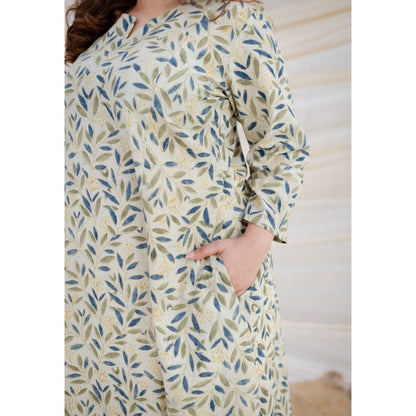 The Indian Ethnic Co. White Kalamkari Cotton Kali Kurta