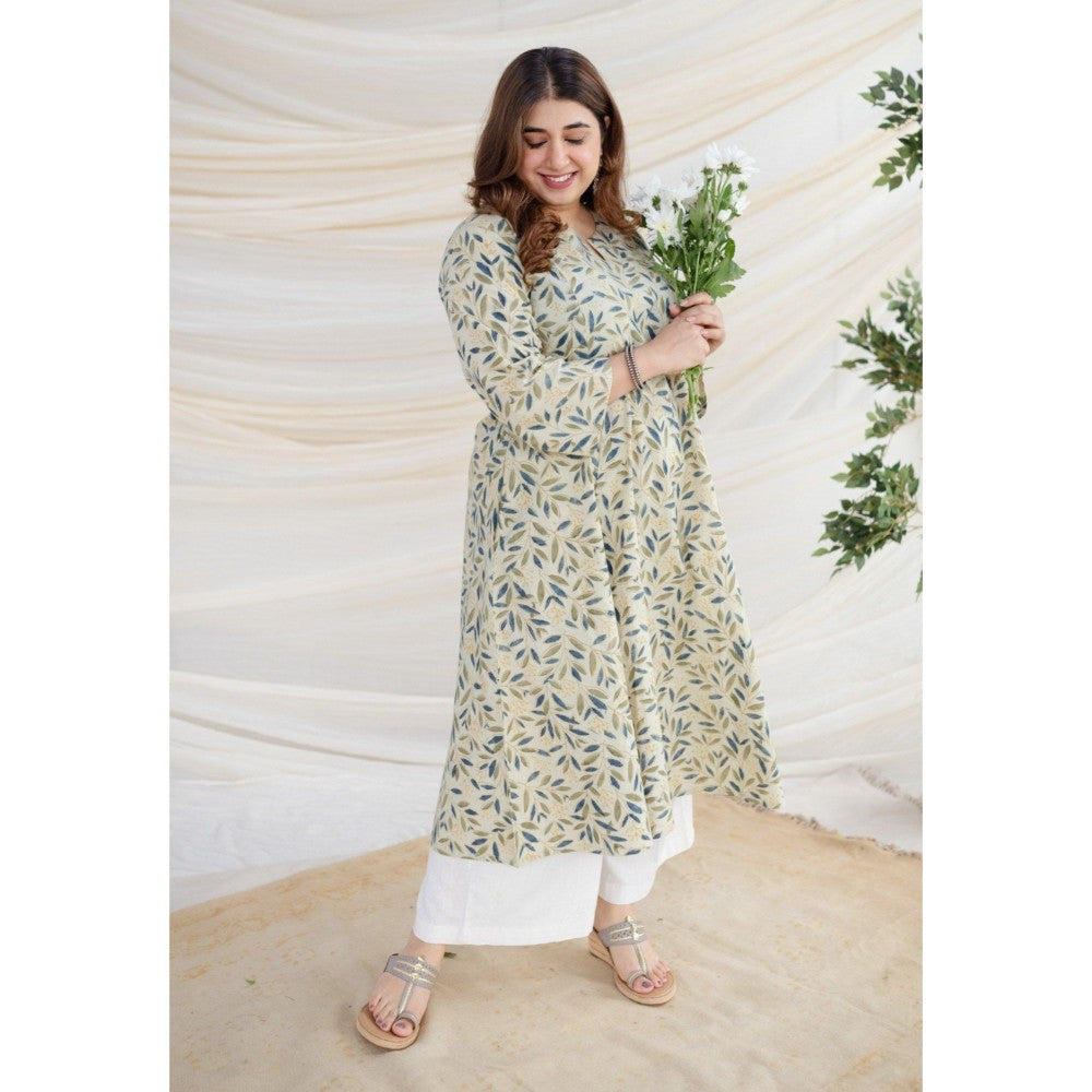 The Indian Ethnic Co. White Kalamkari Cotton Kali Kurta
