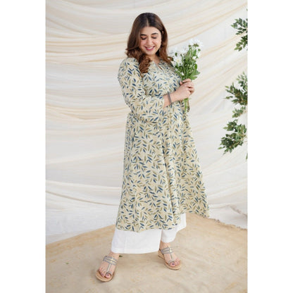 The Indian Ethnic Co. White Kalamkari Cotton Kali Kurta