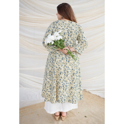 The Indian Ethnic Co. White Kalamkari Cotton Kali Kurta