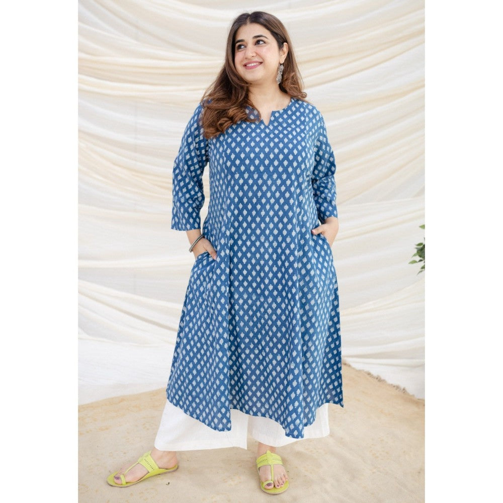 The Indian Ethnic Co. Blue Dabu Cotton Kali Kurta