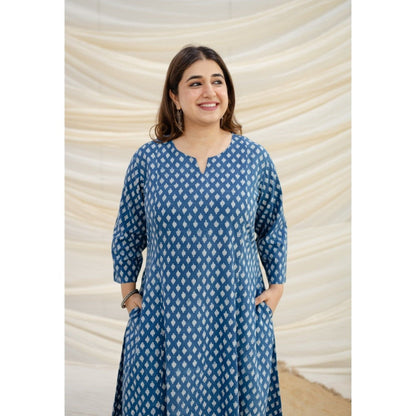 The Indian Ethnic Co. Blue Dabu Cotton Kali Kurta