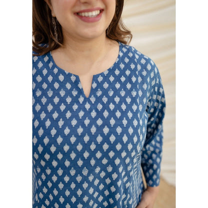 The Indian Ethnic Co. Blue Dabu Cotton Kali Kurta