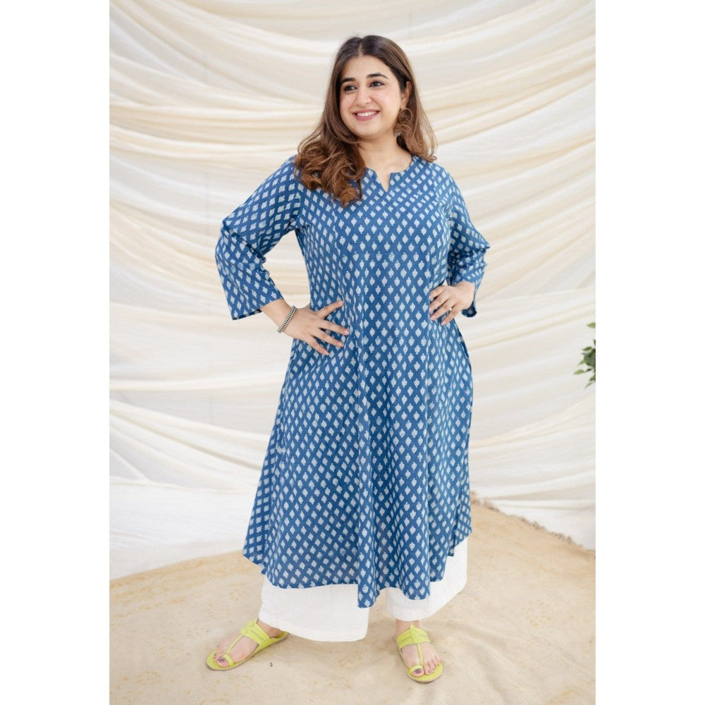 The Indian Ethnic Co. Blue Dabu Cotton Kali Kurta
