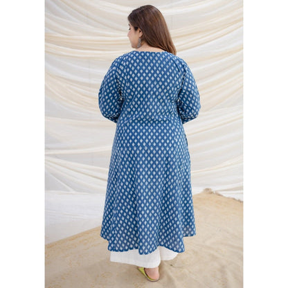 The Indian Ethnic Co. Blue Dabu Cotton Kali Kurta