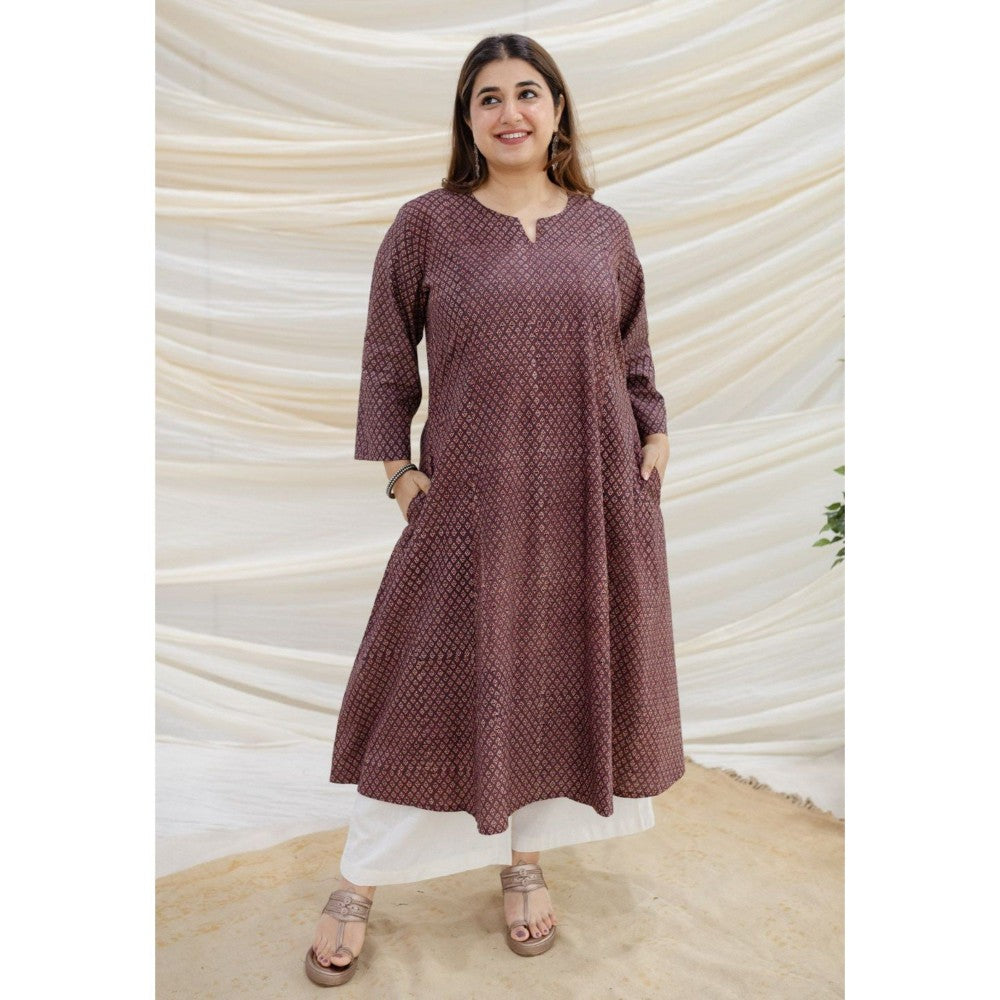The Indian Ethnic Co. Brown Ajrakh Kali Cotton Kurta