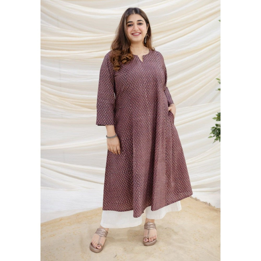 The Indian Ethnic Co. Brown Ajrakh Kali Cotton Kurta