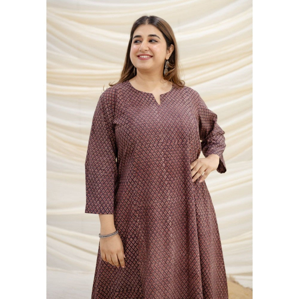 The Indian Ethnic Co. Brown Ajrakh Kali Cotton Kurta