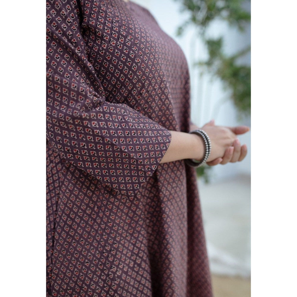 The Indian Ethnic Co. Brown Ajrakh Kali Cotton Kurta