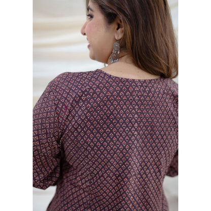 The Indian Ethnic Co. Brown Ajrakh Kali Cotton Kurta