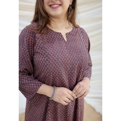 The Indian Ethnic Co. Brown Ajrakh Kali Cotton Kurta
