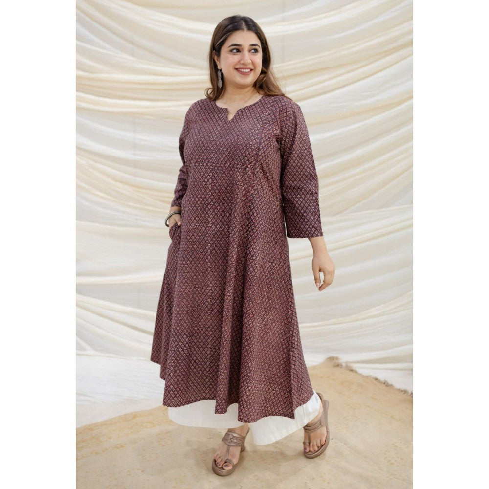 The Indian Ethnic Co. Brown Ajrakh Kali Cotton Kurta