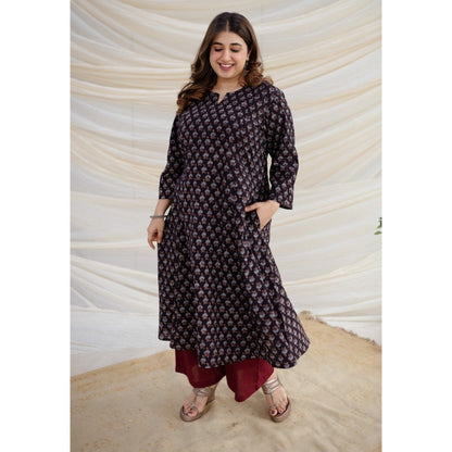 The Indian Ethnic Co. Brown Ajrakh Kali Cotton Kurta