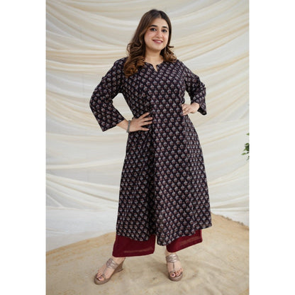 The Indian Ethnic Co. Brown Ajrakh Kali Cotton Kurta