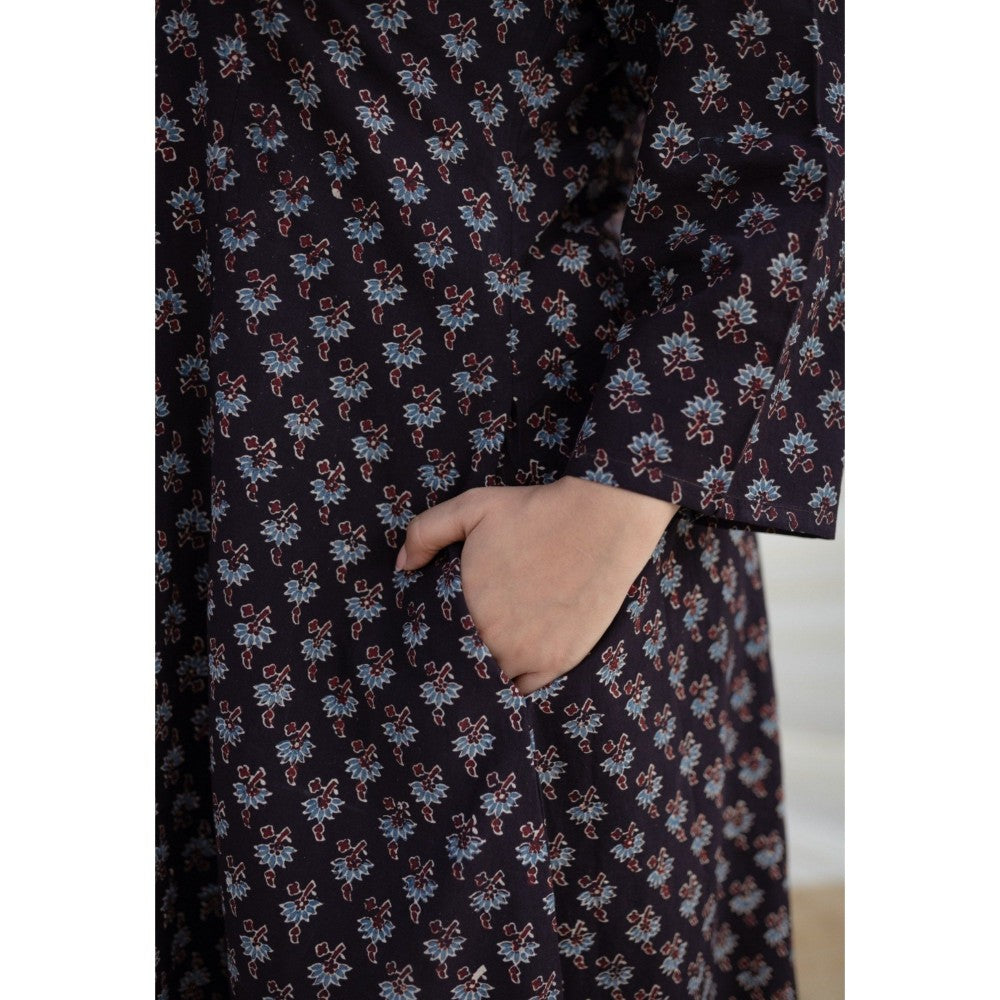 The Indian Ethnic Co. Brown Ajrakh Kali Cotton Kurta