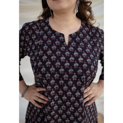 The Indian Ethnic Co. Brown Ajrakh Kali Cotton Kurta