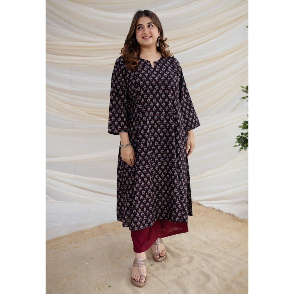 The Indian Ethnic Co. Brown Ajrakh Kali Cotton Kurta