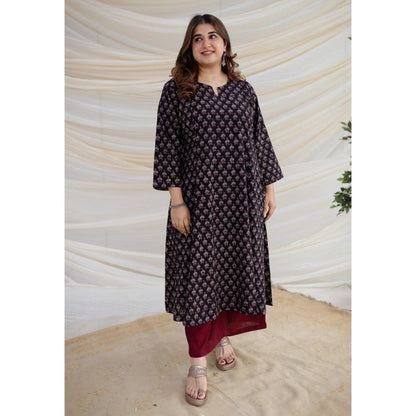The Indian Ethnic Co. Brown Ajrakh Kali Cotton Kurta