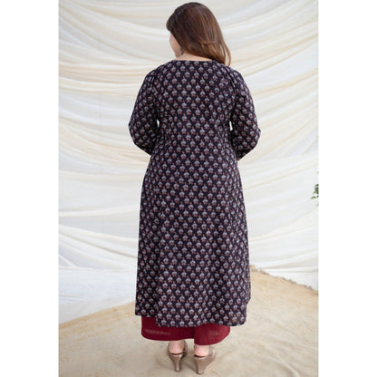 The Indian Ethnic Co. Brown Ajrakh Kali Cotton Kurta