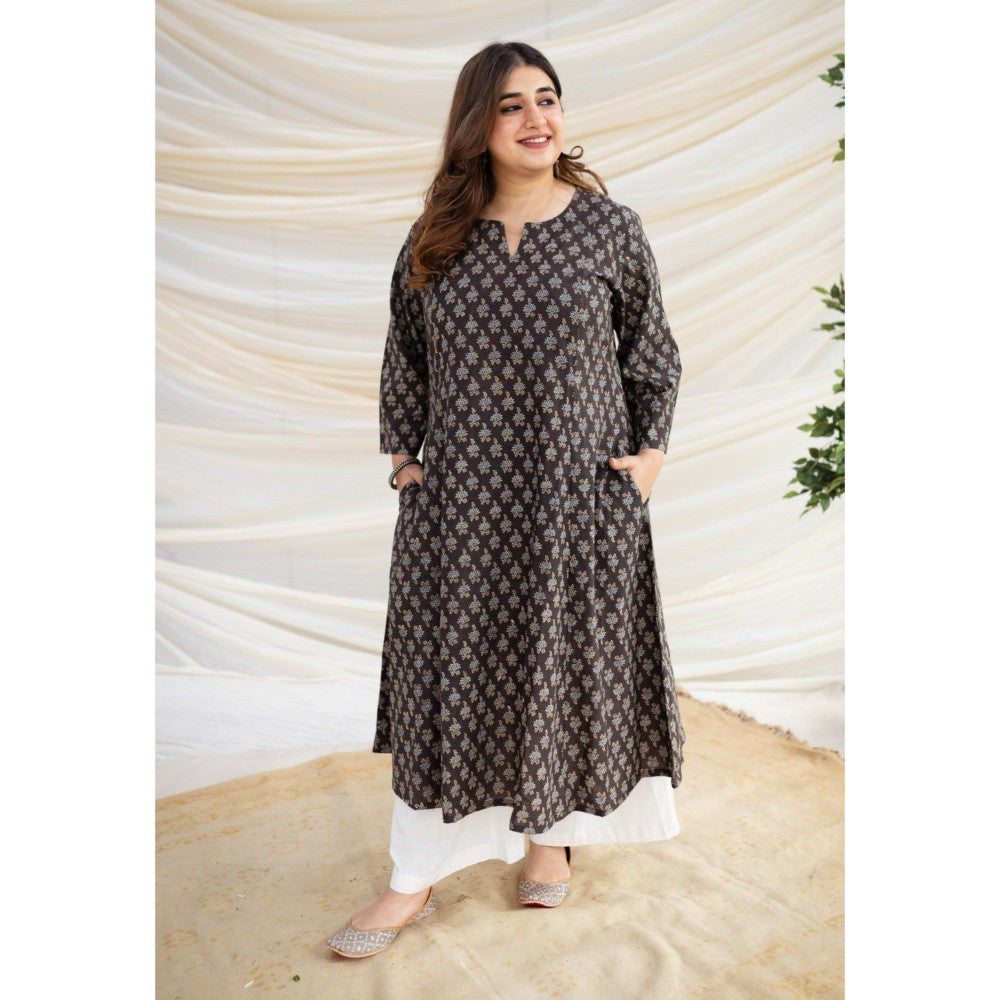 The Indian Ethnic Co. Brown Ajrakh Kali Cotton Kurta