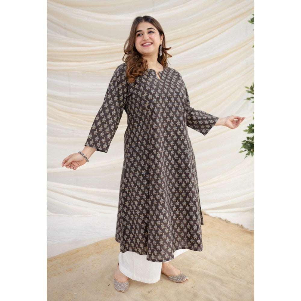 The Indian Ethnic Co. Brown Ajrakh Kali Cotton Kurta