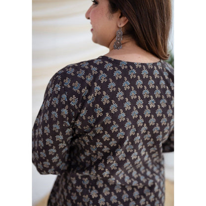The Indian Ethnic Co. Brown Ajrakh Kali Cotton Kurta