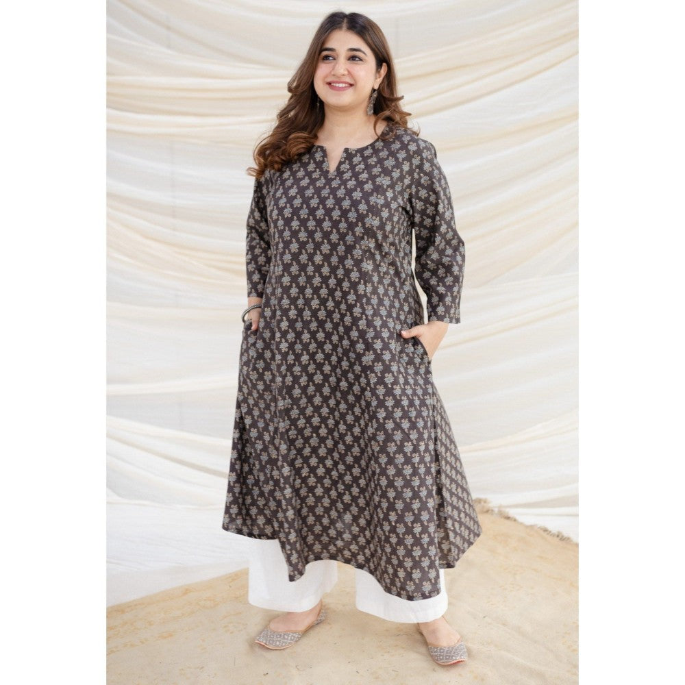 The Indian Ethnic Co. Brown Ajrakh Kali Cotton Kurta