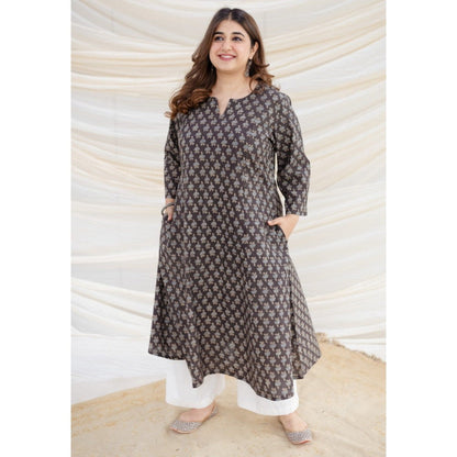 The Indian Ethnic Co. Brown Ajrakh Kali Cotton Kurta