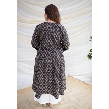 The Indian Ethnic Co. Brown Ajrakh Kali Cotton Kurta
