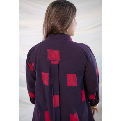 The Indian Ethnic Co. Wine Dabu Cotton Shirt With Co-Ord Set